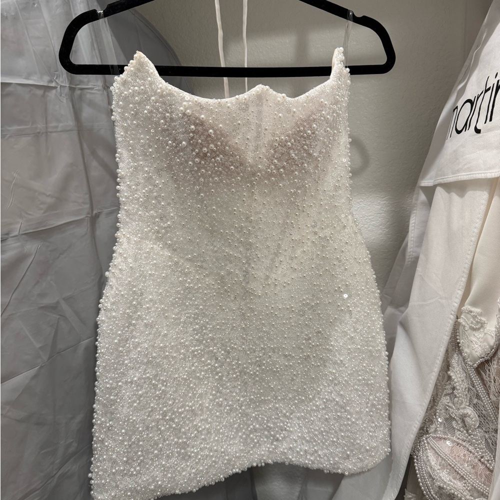 White Pearl Beaded Wedding Mini Dress